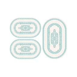 MADRID 92930 (Ovale, ( O 80X130 + 2O 65X100 ), ECRU SHRINK / BLEU TURQUOISE)